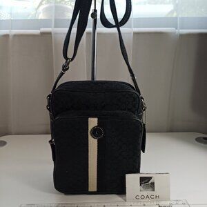 Coach New York Heritage Small Black Blue Crossbody Signature Canvas Cotton Strap